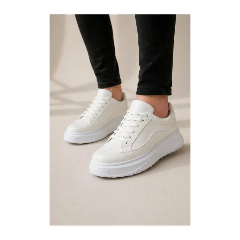 JY507 Dara Bağcıklı Cilt Erkek Günlük Sneaker Ayakkabı CBT Beyaz