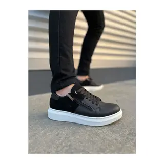 JY155 Warrior Bağcıklı ve Fermuarlı Cilt Süet Erkek Günlük Sneaker Ayakkabı CSBT - Siyah