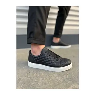 JY166 Prestige Bağcıklı Cilt Kapitone Desenli Erkek Günlük Sneaker Ayakkabı CBT - Siyah