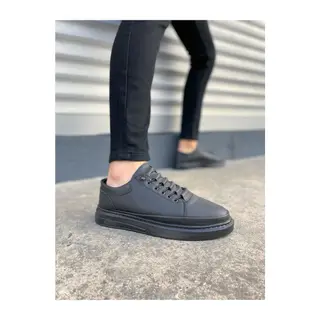 JY0535 Prime Bağcıklı Cilt Erkek Günlük Sneaker Ayakkabı CST - Siyah