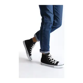 JY0423 AXE Bağcıklı Keten Kumaş Erkek Günlük Sneaker Ayakkabı KBT - Siyah
