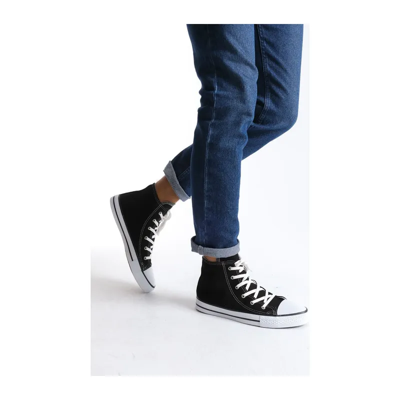 JY0423 AXE Bağcıklı Keten Kumaş Erkek Günlük Sneaker Ayakkabı KBT - Siyah