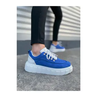 JY010 Cloud Bağcıklı Süet Erkek Günlük Sneaker Ayakkabı SBT - Mavi/Beyaz