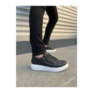 JY155 Warrior Bağcıklı ve Fermuarlı Cilt Erkek Günlük Sneaker Ayakkabı CBT - Siyah