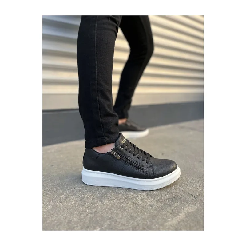 JY155 Warrior Bağcıklı ve Fermuarlı Cilt Erkek Günlük Sneaker Ayakkabı CBT - Siyah