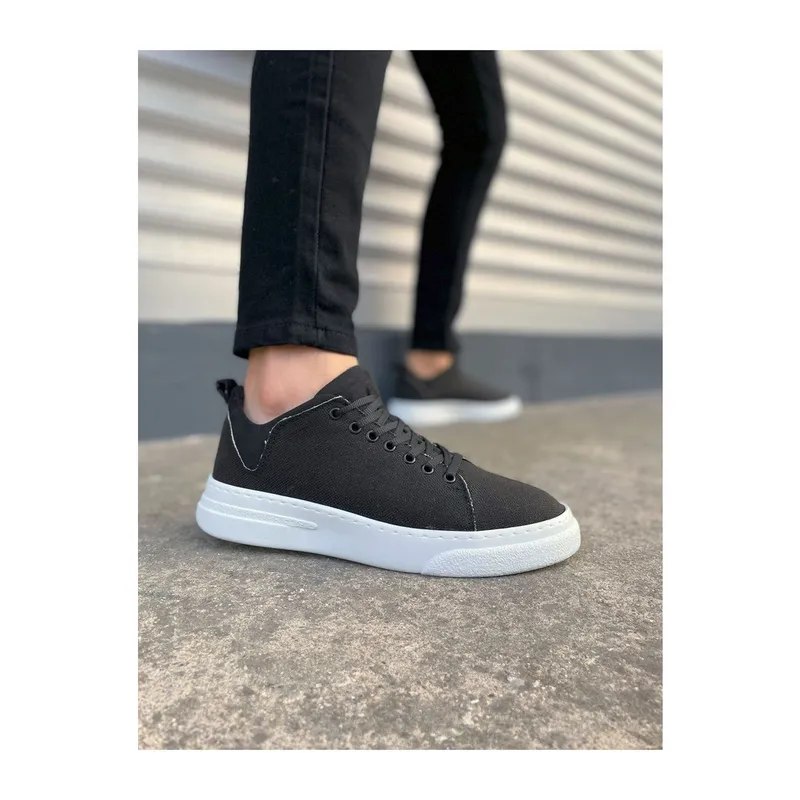 JY204 Flex Bağcıklı Keten Kumaş Erkek Günlük Sneaker Ayakkabı KBT - Siyah
