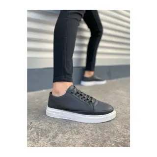 JY0535 Prime Bağcıklı Cilt Erkek Günlük Sneaker Ayakkabı CBT - Siyah