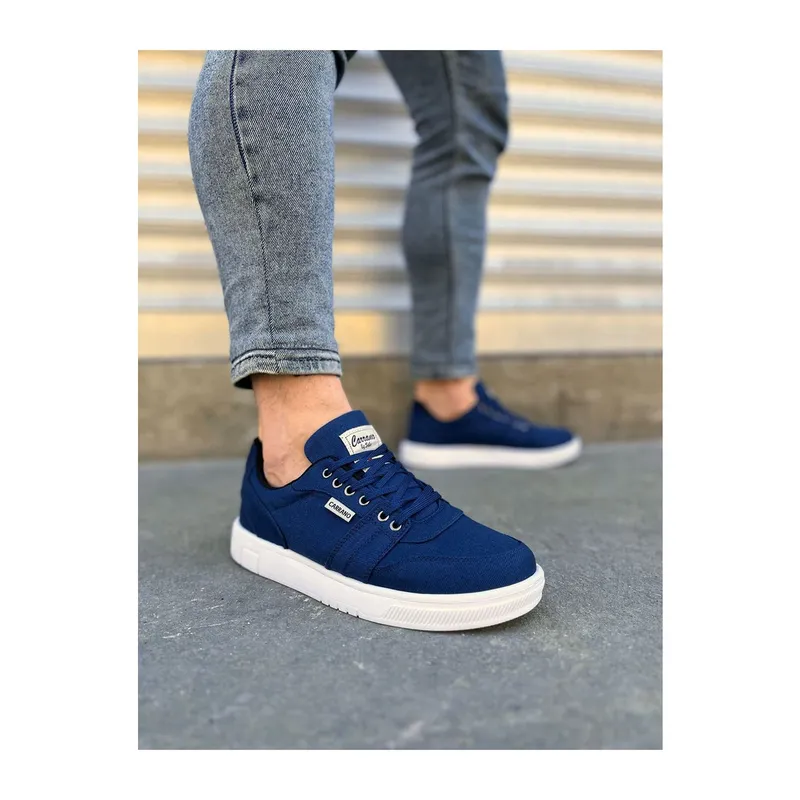 JY0118 REX Bağcıklı Keten Kumaş Erkek Günlük Sneaker Ayakkabı KBT - Lacivert