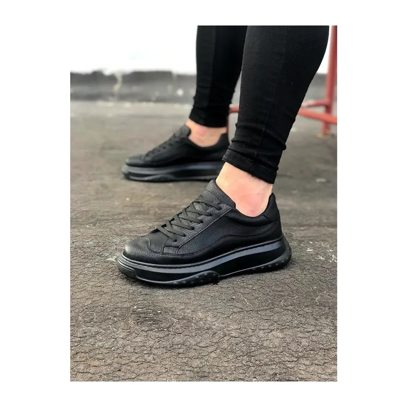 JY507 Alone Bağcıklı Cilt Erkek Günlük Sneaker Ayakkabı CST Siyah