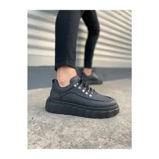 JY010 Cloud Bağcıklı Cilt Erkek Günlük Sneaker Ayakkabı CST - Siyah