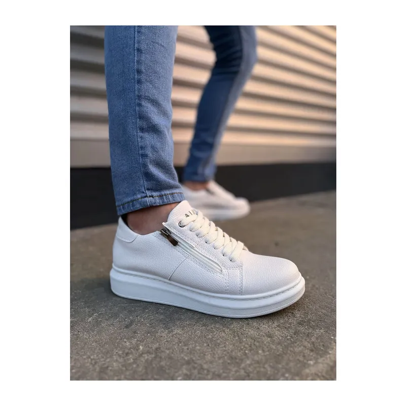 JY155 Warrior Bağcıklı ve Fermuarlı Cilt Erkek Günlük Sneaker Ayakkabı CBT - Beyaz