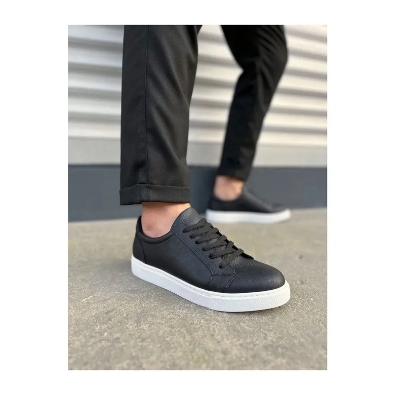 JY165 Elite Bağcıklı Cilt Erkek Günlük Sneaker Ayakkabı CBT - Siyah