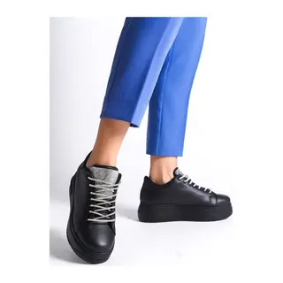 DELLA Bağcıklı Ortopedik Taban Taşlı Kadın Sneaker Spor Ayakkabı CST - Siyah