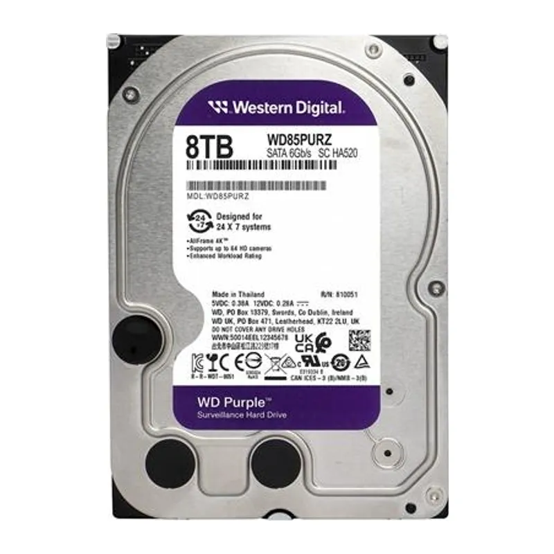 GV HD 8TB WD 3.5 PURPLE SATA3 5640RPM 256MB 7/24 GUVENLIK WD85PURZ (3 YIL RESMI DIST GARANTILI)