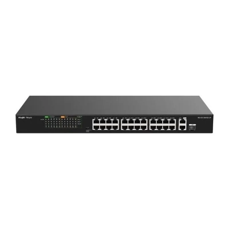 REYEE RG-ES126FGS-LP 26 PORTLU, 10/100 FAST ETHERNET, TAK ÇALIŞTIR SWITCH, 2 GIGABIT UPLINK, 1 GIGABIT COMBO, 24 PORT POE+ (180W)