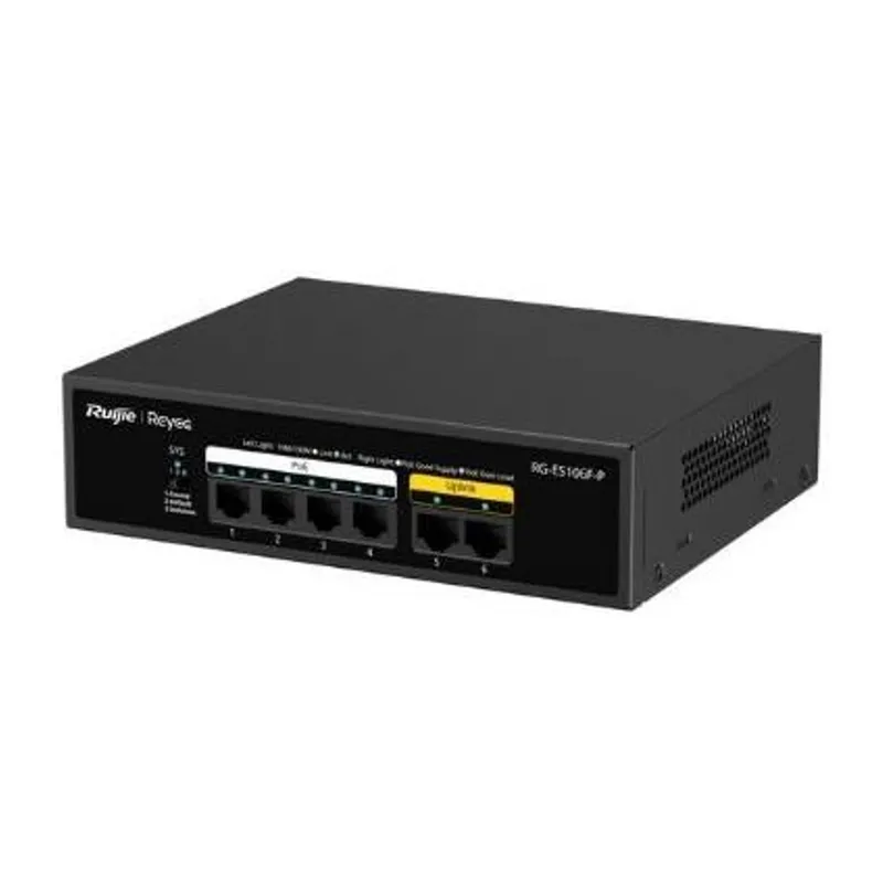 REYEE RG-ES106F-P 6 PORTLU, 10/100 FAST ETHERNET, TAK ÇALIŞTIR SWITCH, 2 FAST ETHERNET UPLINK, 4 PORT POE+ (54W)