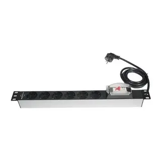 RACKSİS 6 SCHUKO SOKETLİ 1U-19''16A SİGORTALI, PLASTİK MONTAJ KULAKLI PDU