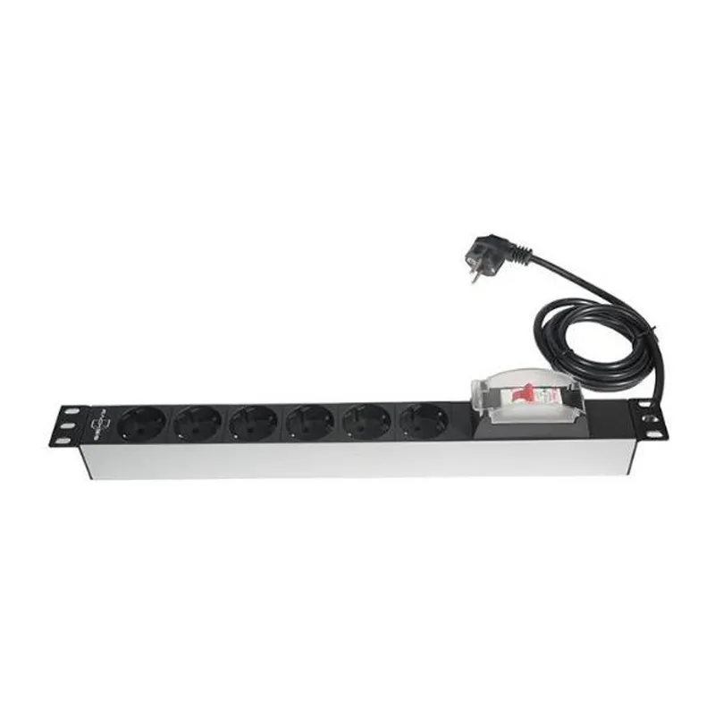 RACKSİS 6 SCHUKO SOKETLİ 1U-19''16A SİGORTALI, PLASTİK MONTAJ KULAKLI PDU