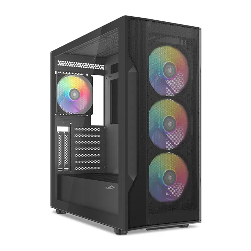 SAMA S40BK Black, H700BK 700W, 80 PLUS, Tempered Glass Panel, Mesh Ön Panel, Type-C, 4x120mm ARGB Fan, ATX, GAMING KASA