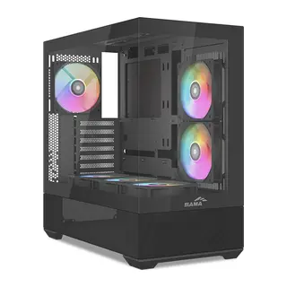 SAMA V40BK Black, B750BK 750W, 80+ Bronze, PCIE 5.1, ATX3.1, Tempered Glass Panel, Panoramic Tasarım, Type-C, 6x120mm ARGB Fan, ATX, GAMING KASA