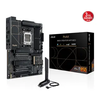 ASUS PROART B850-CREATOR WIFI NEO, 4xDDR5, 3xM.2, HDMI, DP, Type-C, PCIe 5.0, Wi-Fi 7, Bluetooth v5.4, AM5 Soket GAMING Anakart