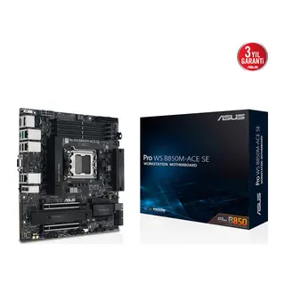ASUS PRO WS B850M-ACE SE, 4xDDR5, 2xM.2, HDMI, DP, Type-C, D-SUB, PCIe 5.0, AM5 Soket Micro-ATX Anakart