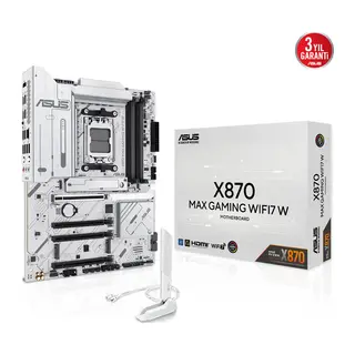 ASUS X870 MAX GAMING WIFI7 W, 4xDDR5, 3xM2, HDMI, DP, Type-C, Wi-Fi 7, Bluetooth v5.3, AM5 Soket GAMING Anakart