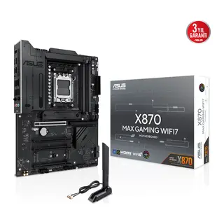 ASUS X870 MAX GAMING WIFI7, 4xDDR5, 3x M2, HDMI, DP, Type-C, Wi-Fi 7, Bluetooth v5.3, AM5 Soket GAMING Anakart