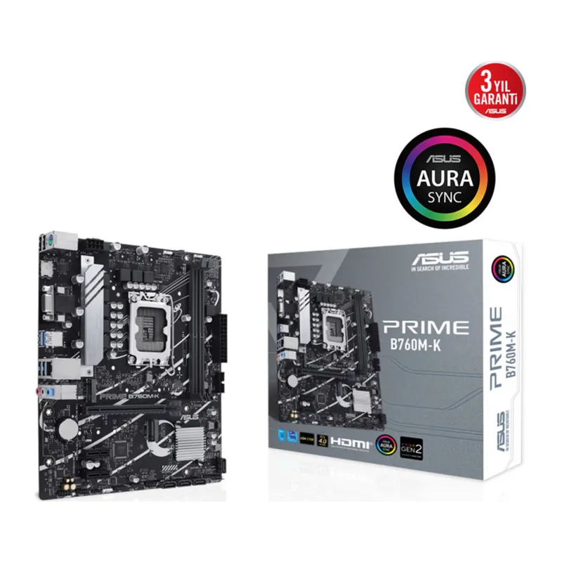 ASUS PRIME B760M-K, 2xDDR5, 2x M.2, D-SUB, HDMI, 12-13.14.Nesil, LGA1700 Soket, Anakart