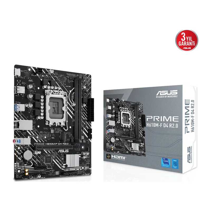 ASUS PRIME H610M-F D4 R2.0, 2xDDR4, M.2, HDMI, 12-13.14.Nesil, LGA1700 Soket, Anakart