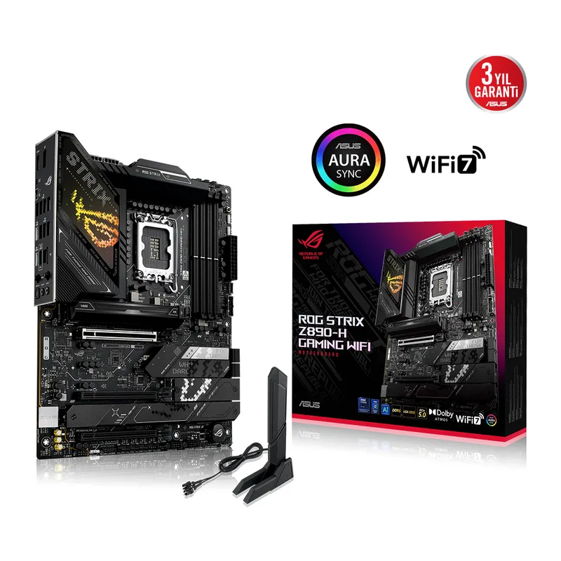 ASUS ROG STRIX Z890-H GAMING WIFI, 9066MHz, 4xDDR5, 4x M.2, HDMI, DP, Type-C, Wi-Fi 7, Bluetooth 5.4, Intel Core Ultra CPU(Seri 2), LGA1851 Soket, Gaming Anakart