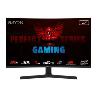 RAYDIN EG27RFA-300HZ, 27", 1ms, 300Hz, Full HD, 350 nits, 2xHDMI, DP, Hoparlör, VA LED, R1500 Curved, Yükseklik Ayarlı Ayak, Frameless, FreeSync Gaming Monitör
