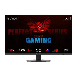 RAYDIN EG32EQI-180HZ, 31.5", 1ms, 180Hz, 2K Quad HD, 350 nits, HD, 2xHDMI, DP, Hoparlör, IPS LED, Flat, Frameless, FreeSync Gaming Monitör