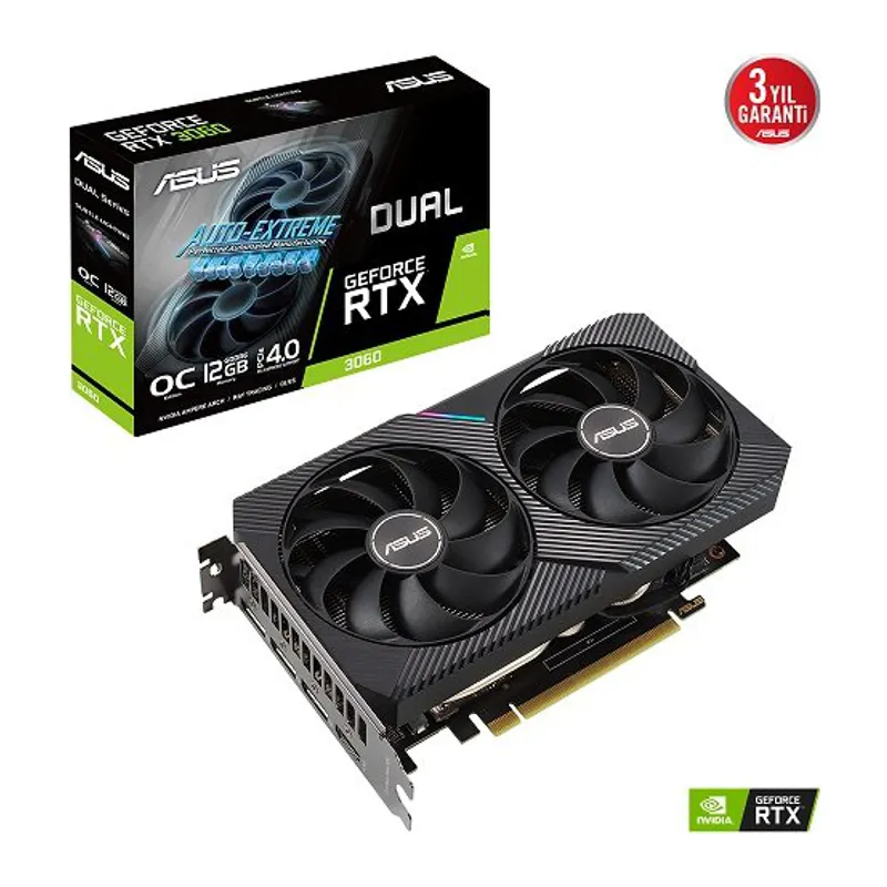 ASUS DUAL-RTX3060-O12G-V2, 12Gb, 192Bit, GDDR6, 192Bit, 1xHDMI, 3xDP GAMING Ekran Kartı