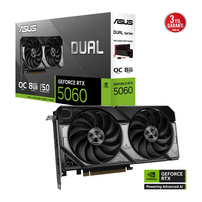 ASUS DUAL-RTX5060-O8G, 8Gb, 128Bit, GDDR7, 1xHDMI, 3xDP GAMING Ekran Kartı
