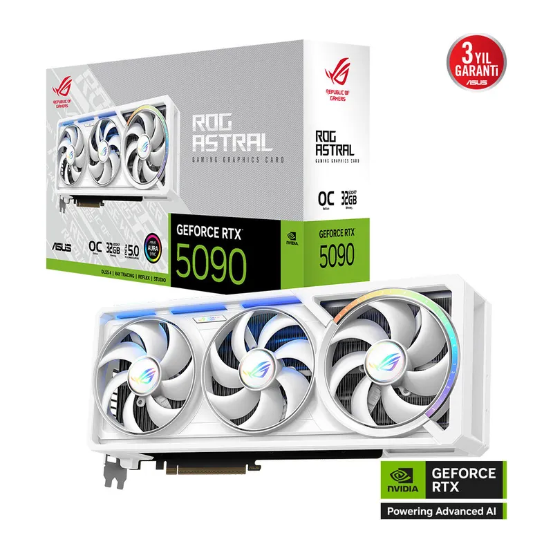 ASUS ROG-ASTRAL-RTX5090-O32G-WHITE, 32Gb, 512Bit, GDDR7, 2xHDMI, 3xDP GAMING Ekran Kartı