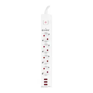 S-LINK SPG403U, 4 Soket, Akım Korumalı Priz, 3xUSB 5V 2.4A, 1.5Mt %100 Bakır 1.5mm Kablo, 750 Joule (Beyaz)