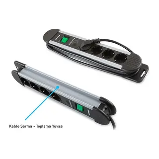 S-LINK Swapp SPGKS03, 3 Soket, Akım Korumalı Priz, 1.5Mt Kablo, 900 Joule (Gri) %100 Bakır
