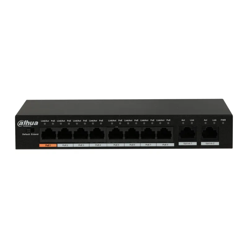 DAHUA PFS3010-8ET-96, 8 Port, MegaBit, PoE 96W, 2 Port GigaBit Uplink, Yönetilemez, Masaüstü Switch