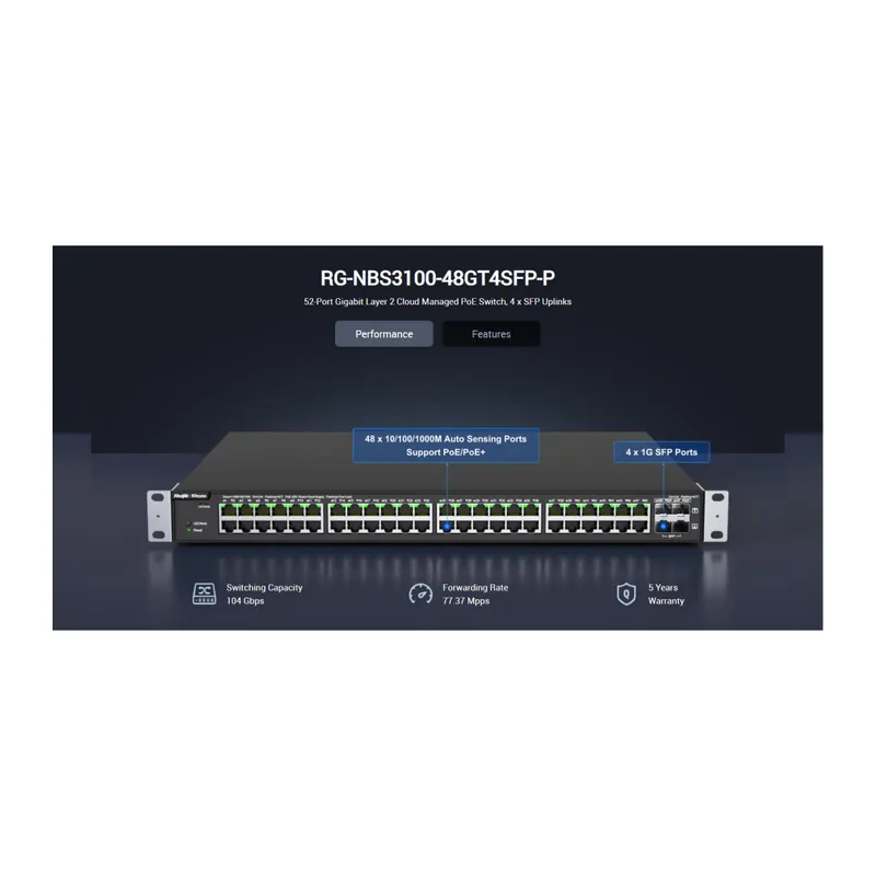 RUIJIE REYEE RG-NBS3100-48GT4SFP-P 48 Port GigaBit PoE, 370W, 4Port SFP, L2 Yönetilebilir Switch Metal Kasa
