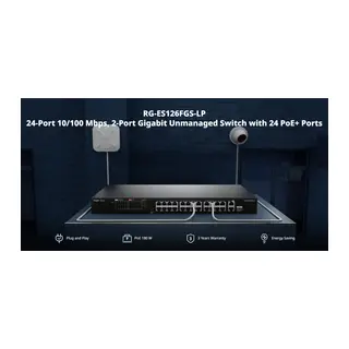 RUIJIE REYEE RG-ES126FGS-LP 26 Port, 24 Port Megabit PoE, 180W, 2 Port Gigabit Uplink, 1 Port Gigabit COMBO, Switch Metal Kasa
