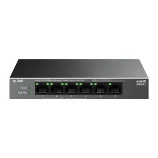 TP-LINK LS106LP, Green Tech, 6 Port, MegaBit, 4 Port PoE 41W, Metal Kasa, Yönetilemez, Masaüstü Switch
