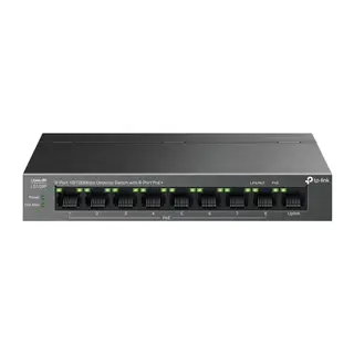 TP-LINK LS109P, Green Tech, 8 Port MegaBit, POE 63W, 1 Port Uplink, Long Range 250Mt, Yönetilemez, Metal Kasalı Switch