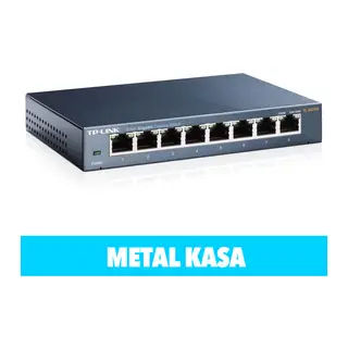 TP-LINK TL-SG108, 8 Port, GigaBit, Yönetilemez, Metal Kasa, Masaüstü Switch