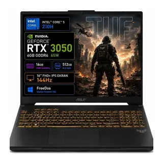 ASUS Tuf Gaming F16, FX607VJB-RL037, Core 5-210H, 16" FHD, 144Hz IPS, 16Gb Ram, 512Gb SSD, 6GB RTX3050 Ekran Kartı, Free Dos, GAMING Notebook.