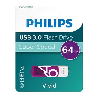 PHILIPS FM64FD00B, 64GB, USB 3.0, Vivid, Mor, Flash Disk