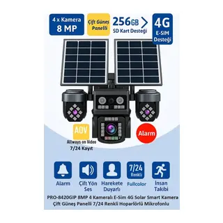 BALANDI PRO-8420GIP 8MP 4 Kameralı 4G AOV ESIM Solar Kamera, HIEASY Yazılım