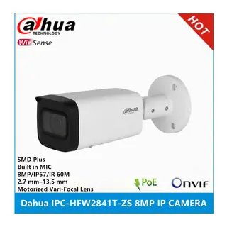 DAHUA IPC-HFW2841T-ZAS-27135, 8Mpix, 2,7-13,5mm Motorize Lens, H265+, 80Mt Gece Görüşü, Dahili Mikrofon, Starlight, IP67, PoE Bullet IP Kamera