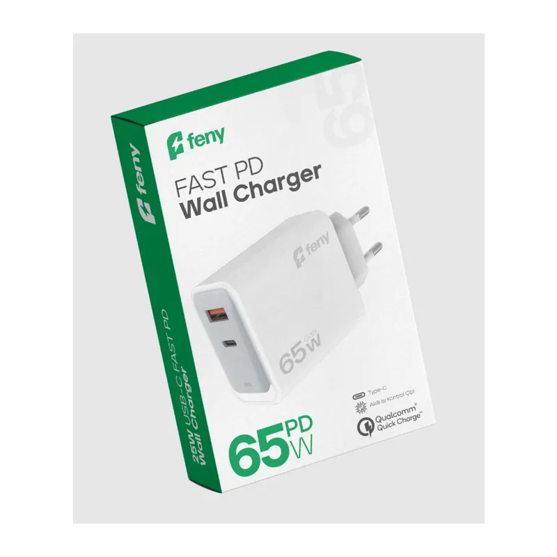 FENY FN-C65, 65W, USB+Type-C, Akıllı Isı Kontrol Chip, Qualcomm Quick Charge 3.0, ŞARJ Adaptörü