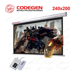 Codegen EX-24 MOTORLU PROJEKSİYON PERDESİ 240x200 Elektrikli Uzaktan Kumandalı (Arkası Siyah Fonlu - Duvar/Tavan Asılabilir)